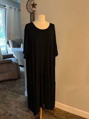 LOGO by Lori Goldstein black Rayon Spandex Tiered Maxi Dress Plus 4X